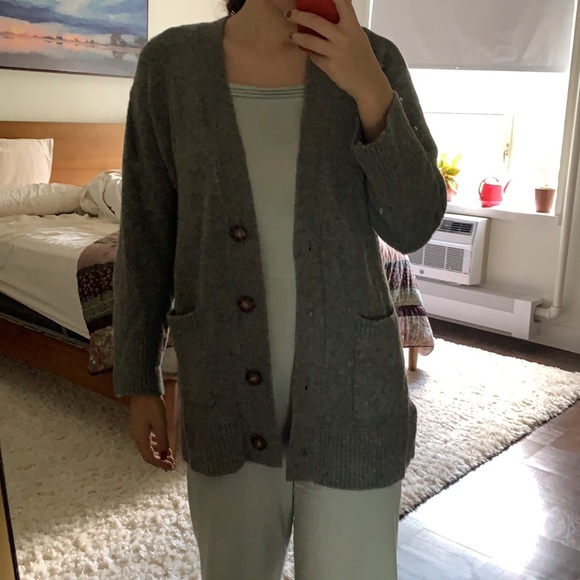 Mango wool blend gray button down grandpa cardigan oversized fit - Picture 6 of 6